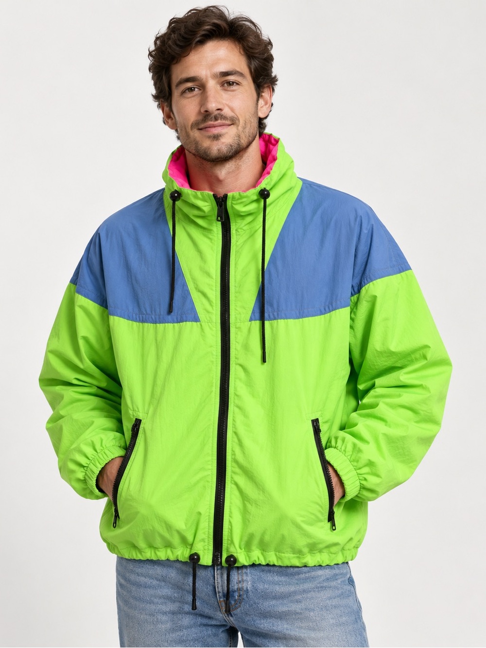Vintage Vuarnet France Neon Colorblock Windbreaker Jacket Men’s M